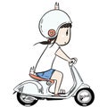 Cute chibi girl riding scooter