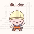 Cute chibi kawaii characters. Alphabet professions. Letter B - Builder