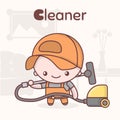 Cute chibi kawaii characters. Alphabet professions. The Letter C - Cleaner.