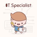 Cute chibi kawaii characters. Alphabet professions. Letter I - IT-Specialist