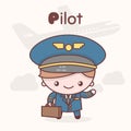 Cute chibi kawaii characters. Alphabet professions. Letter P - Pilot Royalty Free Stock Photo