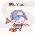 Cute chibi kawaii characters. Alphabet professions. The Letter P - Plumber.