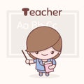 Cute chibi kawaii characters. Alphabet professions. Letter T - Teacher