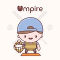 Cute chibi kawaii characters. Alphabet professions. Letter U - Umpire.