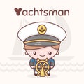 Cute chibi kawaii characters. Alphabet professions. Letter Y - Yachtsman Royalty Free Stock Photo