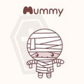 Cute chibi kawaii characters Halloween set. Merry mummy against the back of the coffin. Flat cartoon style Royalty Free Stock Photo