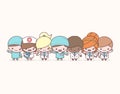 Cute chibi kawaii characters profession set. Hospital medical staff team doctors on warm background Royalty Free Stock Photo