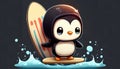 Cute chibi pinguin on sup board cartoon chibi style, AI generative