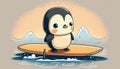 Cute chibi pinguin on sup board cartoon chibi style, AI generative