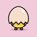 The cute chick animal cartoon character is still covered with egg shells Royalty Free Stock Photo
