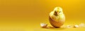 Cute Chick in a Broken Eggshell on a Yellow Background - Generative Ai