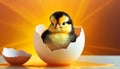 Cute Chick in a Broken Eggshell on a Yellow Background - Generative Ai