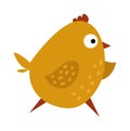 Cute chicken cartoon waving running yellow farm bird vector illustration.