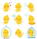 Cute chicken chracters in various situations set, emotional funny bird cartoon character vector Illustration on a white