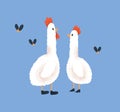 Cute chicken and cock, love couple. Funny kids characters, hen and rooster. Romantic farm birds. Childish adorable