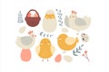 Cute chicken egg and farm animal cartoon set Royalty Free Stock Photo