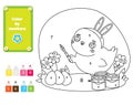 Cute chicken paint eggs. Easter theme coloring page for kids. Educational children game. Color by numbers