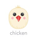 Cute chicken portrait with name text smiley head cartoon round shape animal face, isolated avatar bird vector icon Royalty Free Stock Photo