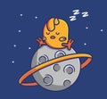 cute chicken sleep on the planet saturn with beautiful ring.Animal cartoon Isolated Flat Style Sticker Web Design Icon Royalty Free Stock Photo