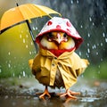Cute chicken wearing a raincoat and umbrella - ai generated image