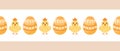Cute chicks and Easter eggs seamless pattern border. Illustration Royalty Free Stock Photo