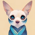 Cute chihuahua with blue eyes. Dog with erect ears. Stylized portrait of a blue eyed dog. The head of a small breed dog