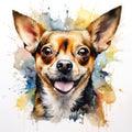 Cute chihuahua dog portrait with watercolor splashes AI Generated Generative AI Royalty Free Stock Photo