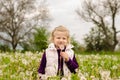 Cute child blowing dandelion flower Royalty Free Stock Photo