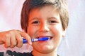 Cute child brushing teeth with toothbrush Royalty Free Stock Photo