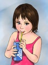 Cute child drinking milk , cute girl, kid, drink, food, milk, milk product, product, nutrition, healthy eating, illustration Royalty Free Stock Photo