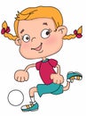 Cute child girl playing football illustration white backgroundcartoon illustration