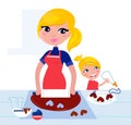 Cute Child helping her Mother with baking