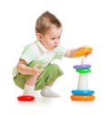 Cute child playing colorful tower Royalty Free Stock Photo