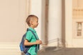 Cute child with rucksack go to school. Boy with backpak. Royalty Free Stock Photo