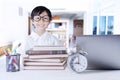 Cute child with science books and notebook Royalty Free Stock Photo