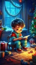 Cute Child Writes a Letter to Santa Claus. Christmas concept. Christmas Tree. New Year. Santa Claus Concept.