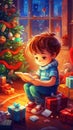 Cute Child Writes a Letter to Santa Claus. Christmas concept. Christmas Tree. New Year. Santa Claus Concept.