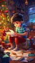 Cute Child Writes a Letter to Santa Claus. Christmas concept. Christmas Tree. New Year. Santa Claus Concept.