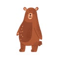 Cute childish animal character in simple style. Flat vector cartoon textured illustration of adorable smiling teddy bear