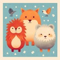 Cute childish card with funny animals. Illustration AI Generative