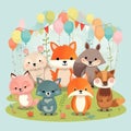 Cute childish card with funny animals. Illustration AI Generative