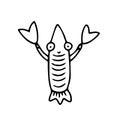 Cute childish cartoon black outline sea lobster animal isolated on a white background. Underwater creature vector Royalty Free Stock Photo
