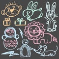 Cute childish drawing with wax crayons Royalty Free Stock Photo