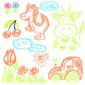 Cute childish drawing with wax crayons Royalty Free Stock Photo