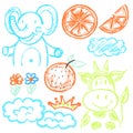 Cute childish drawing with wax crayons Royalty Free Stock Photo