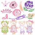 Cute childish drawing with wax crayons Royalty Free Stock Photo