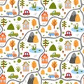 Cute childish map colorful seamless vector pattern