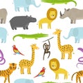 Cute childish pattern with cartoon jungle animals Royalty Free Stock Photo