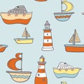 Cute childish seamless background with ships