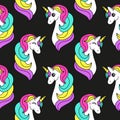 Cute childish seamless pattern with cartoon character of magic unicorn